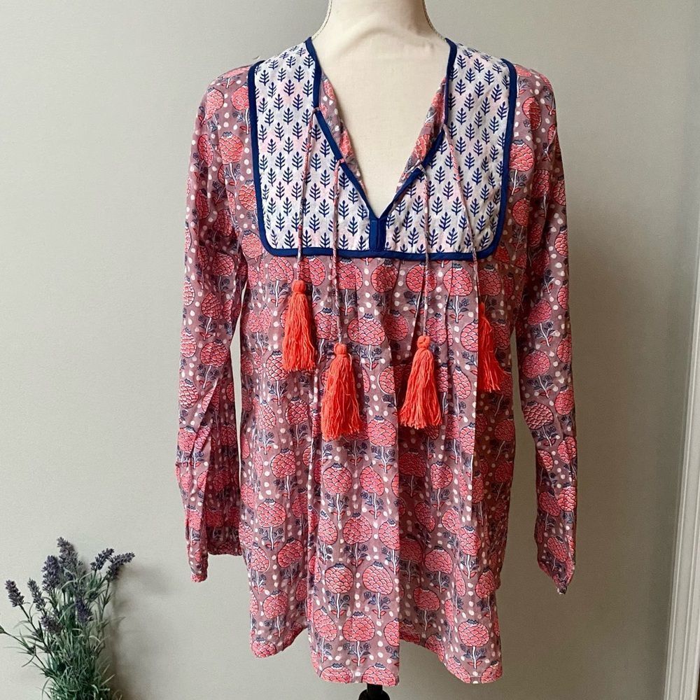 SZ Blockprints colorful printed top with beautiful tassels